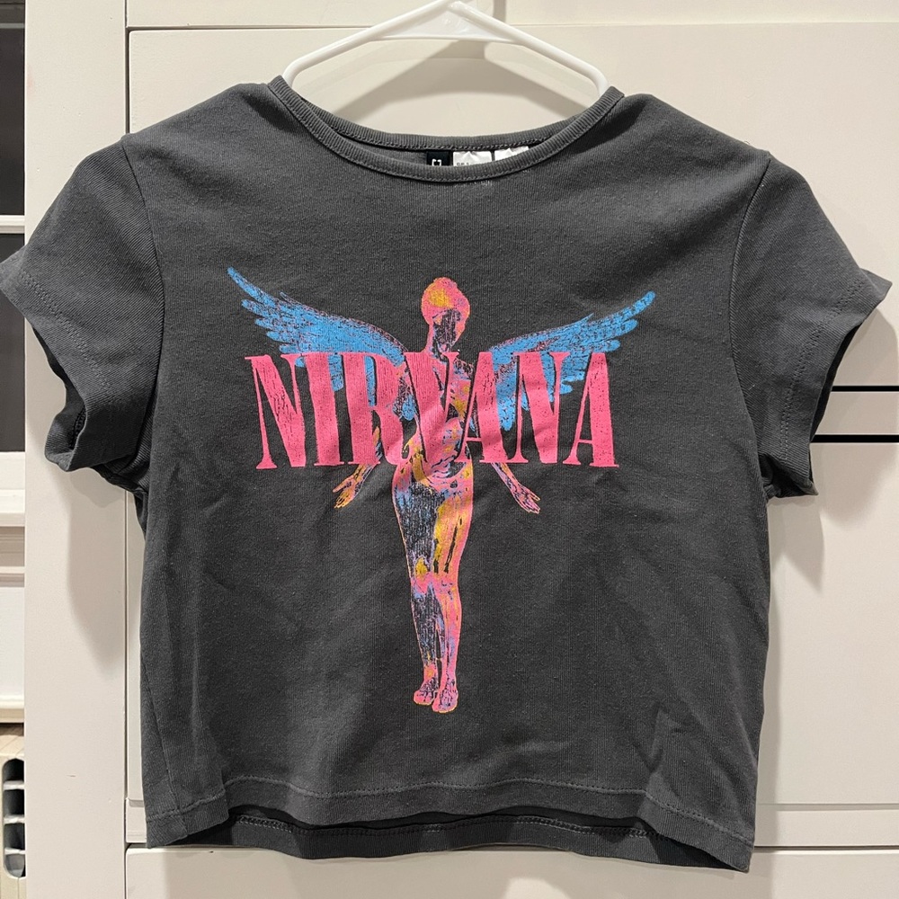 H&M Black Nirvana Graphic Crop Top